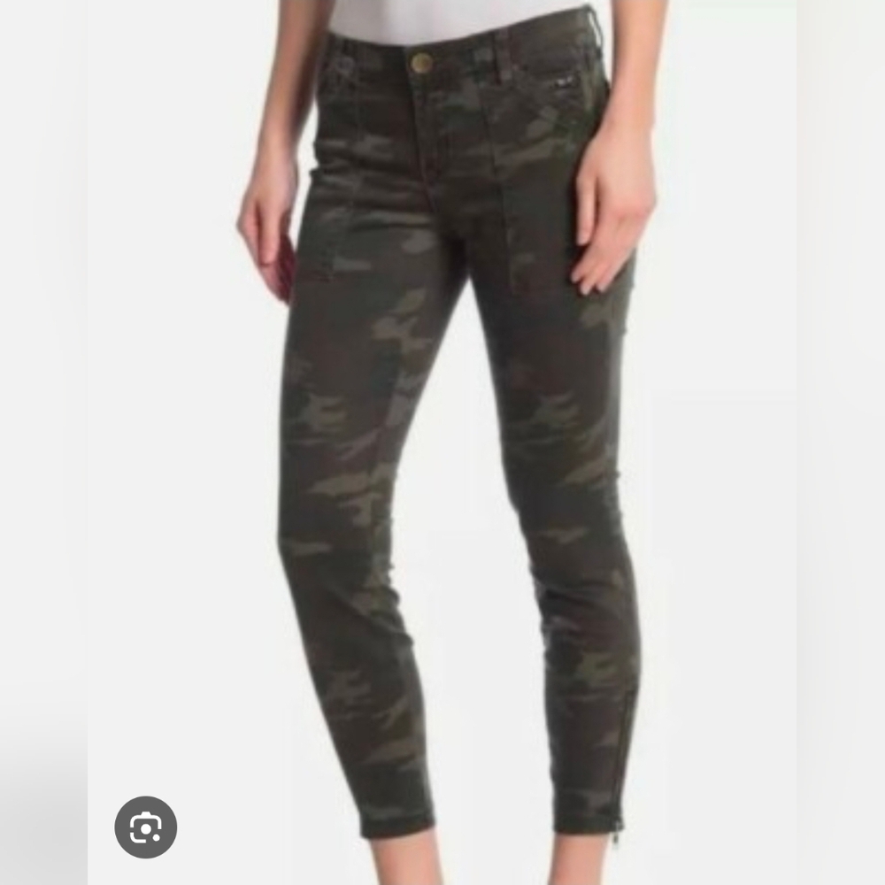 Kut From The Kloth Green Camo Cargo Ankle Skinny Jeans Women Size 10